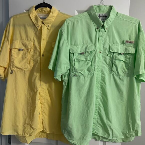 Lot of 2 Columbia Men's Short Sleeve Shirts - Yellow and Green - Picture 1 of 11